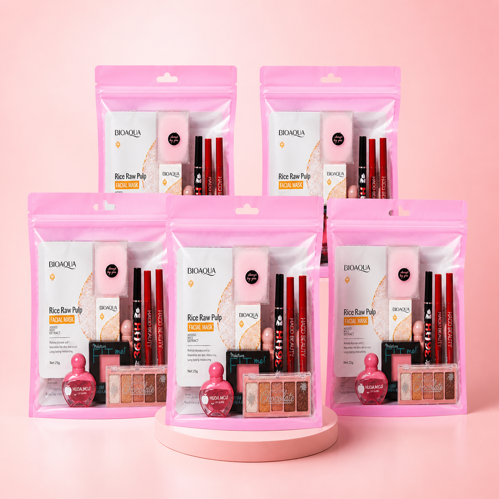 Complete Glow-Up Kit – Makeup + Skincare Set with Stylish Pink Bag