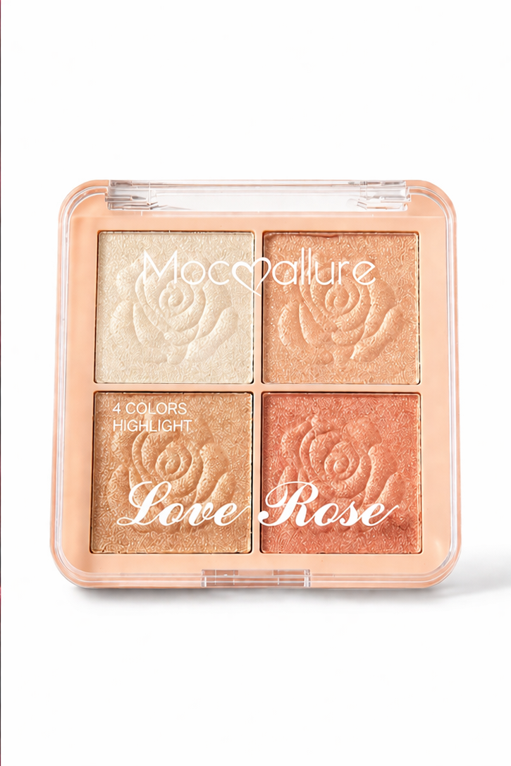 Mocallure Love Rose 4-Color Highlighter Palette – Radiant Glow Makeup Kit