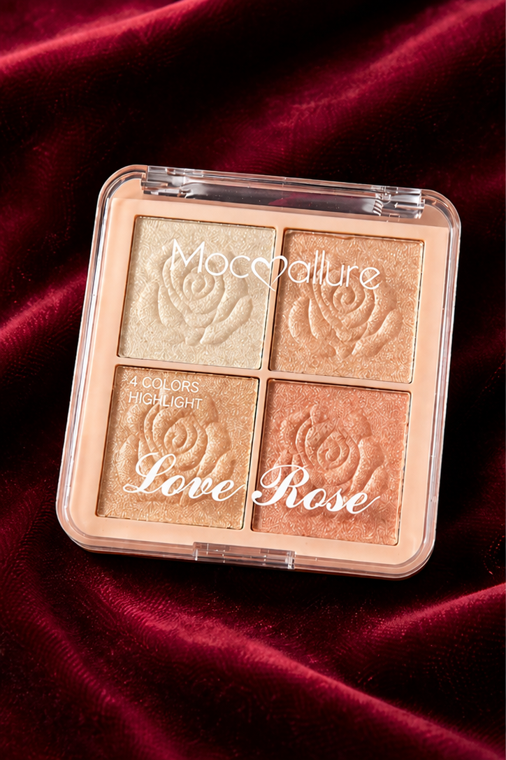 Mocallure Love Rose 4-Color Highlighter Palette – Radiant Glow Makeup Kit