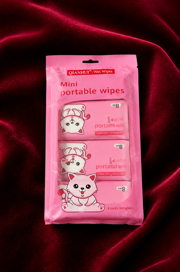 Mini Portable Wet Wipes – 8x8(64pcs) Pack Travel Set | Soft & Gentle Cleansing